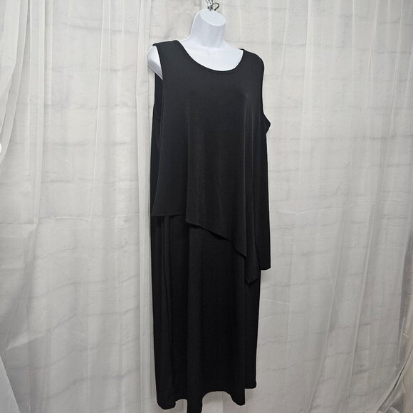 Tribal Black Sleeveless Midi Dress Layered Goth Minimalist XL - Picture 4 of 12